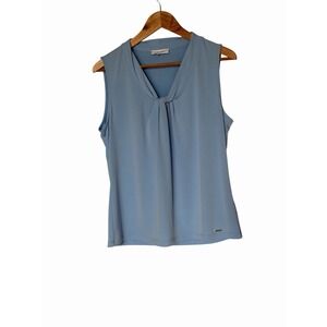 Calvin Klein V Neck Sleeveless Blouse Light Blue Top Shirt Womens Size Large New